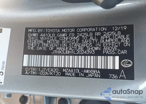 2020 Lexus Ux 200 z USA, uszkodzony, nr VIN JTHX3JBH1L2024393